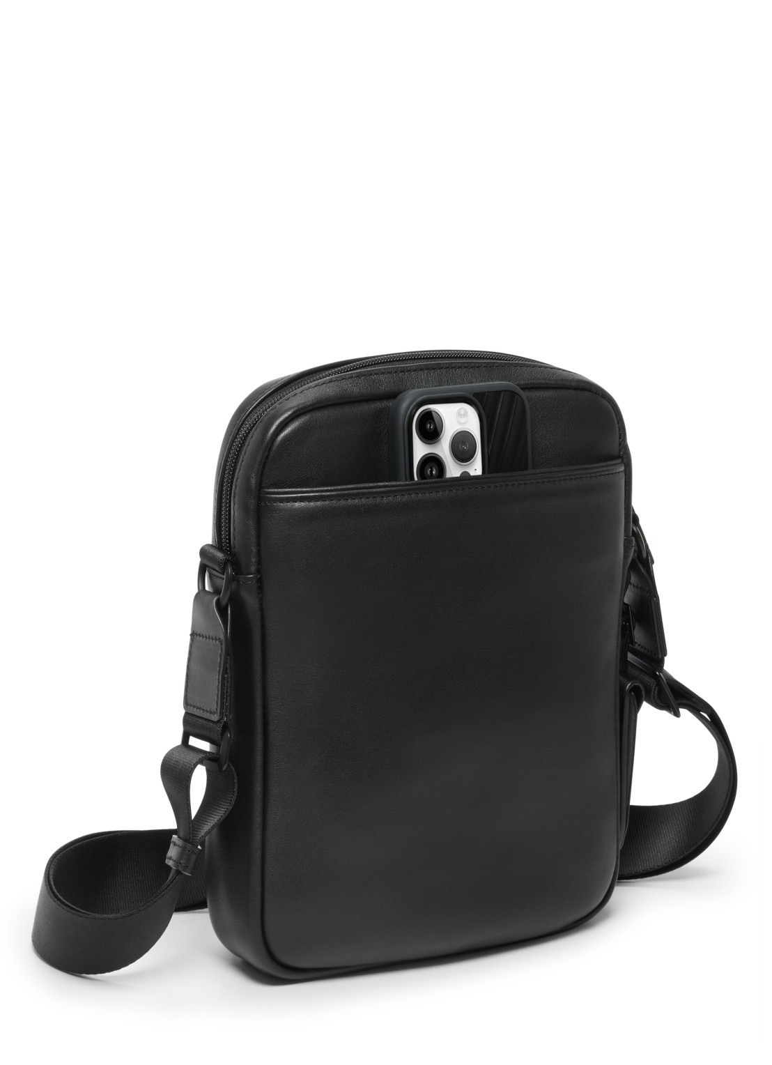 TUMI Crossbodytas van leer - detail 4 zwart