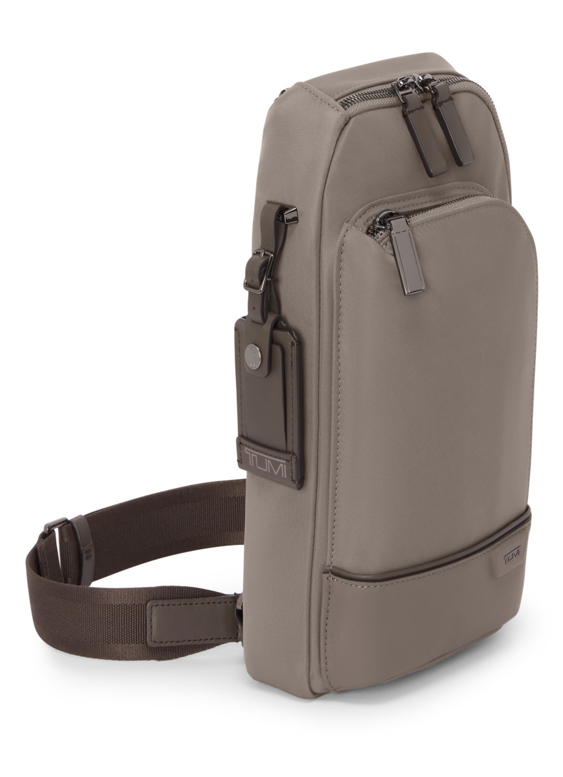 TUMI Gregory crossbodytas met leren details - voorkant 3 taupe