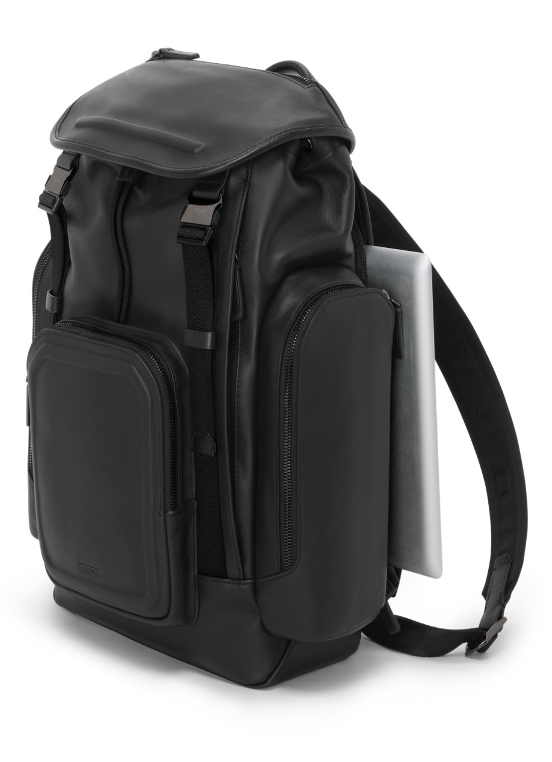 TUMI Griffen rugzak van leer met 13 inch laptopvak - voorkant 3 zwart