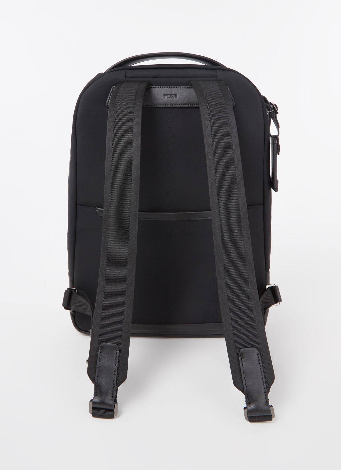 TUMI Harrison Bradner rugzak met leren details en 14 inch laptopvak - achterkant zwart