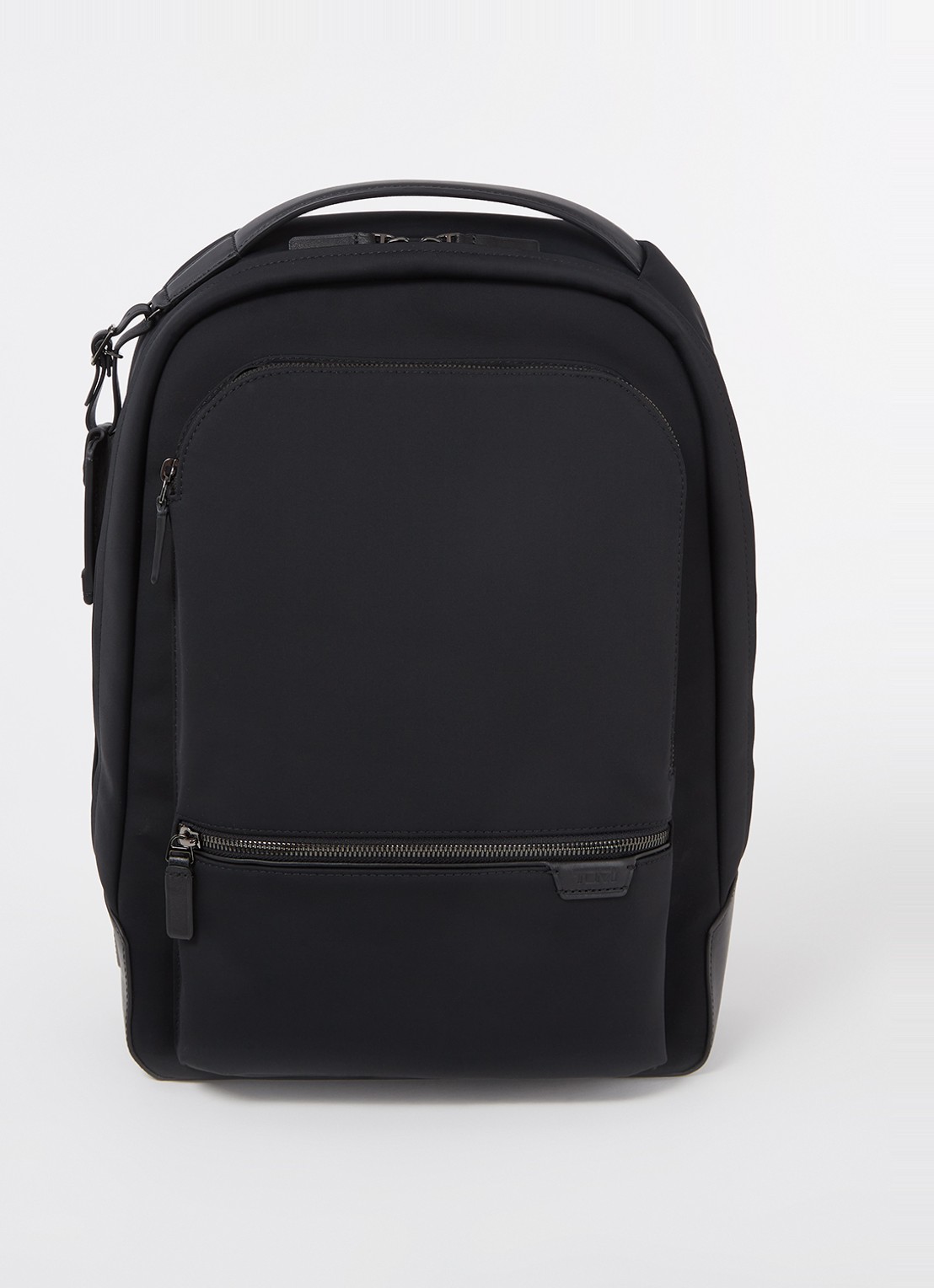 TUMI Harrison Bradner rugzak met leren details en 14 inch laptopvak - voorkant 2 zwart