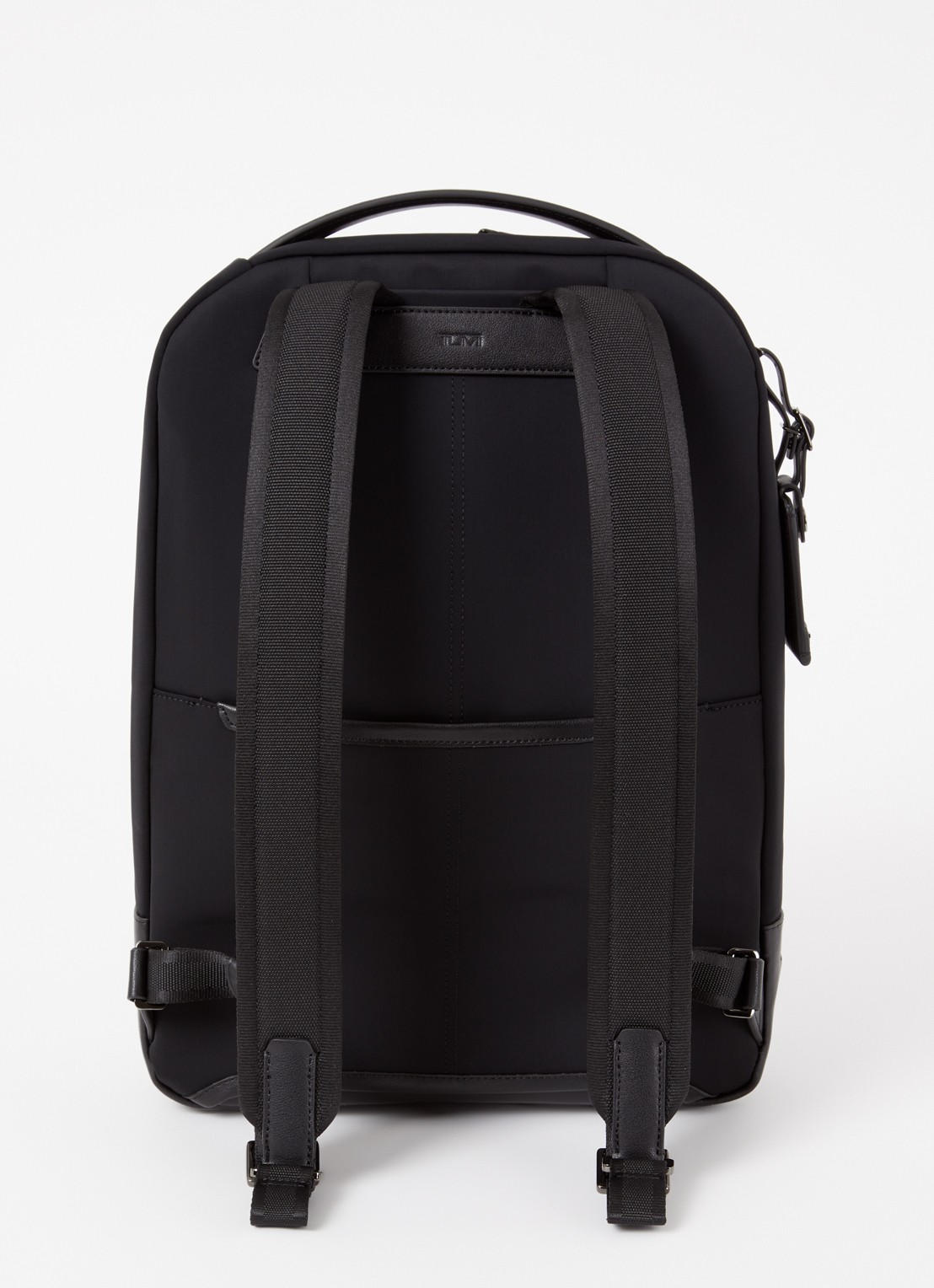 TUMI Harrison Bradner rugzak met leren details en 14 inch laptopvak - achterkant 3 zwart