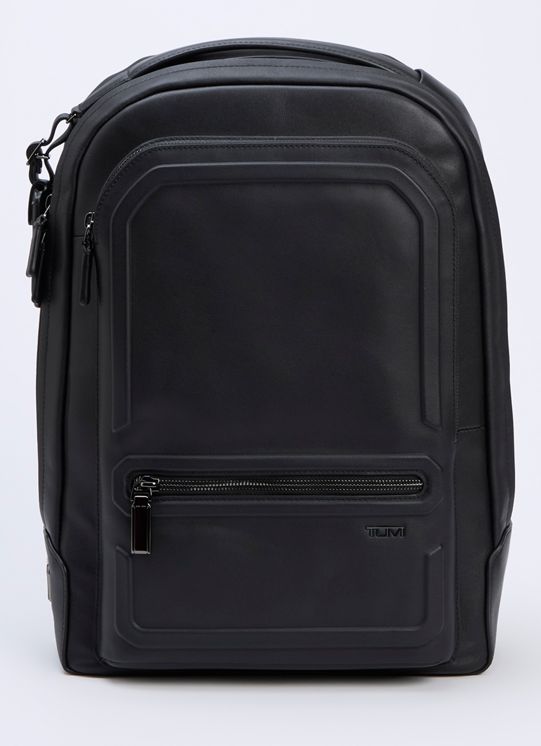 TUMI Harrison Bradner rugzak met leren details en 14 inch laptopvak - voorkant 3 zwart