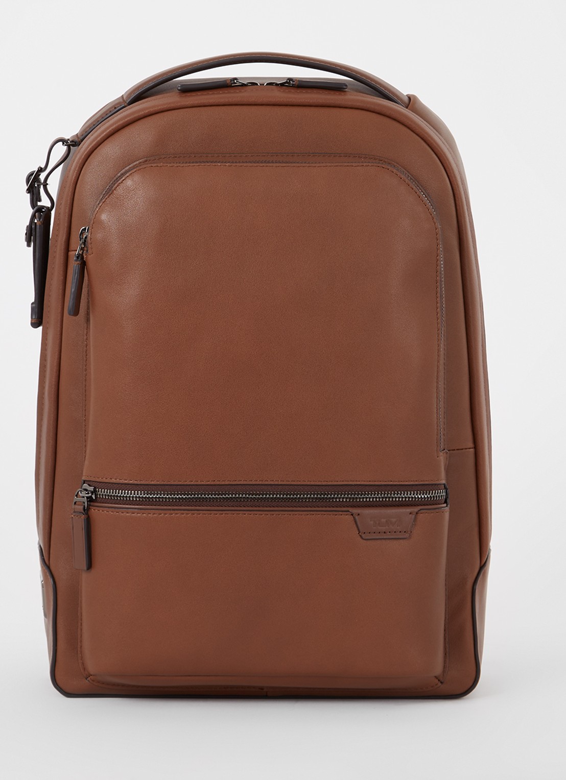 TUMI Harrison Bradner rugzak van leer met 14 inch laptopvak - voorkant cognac