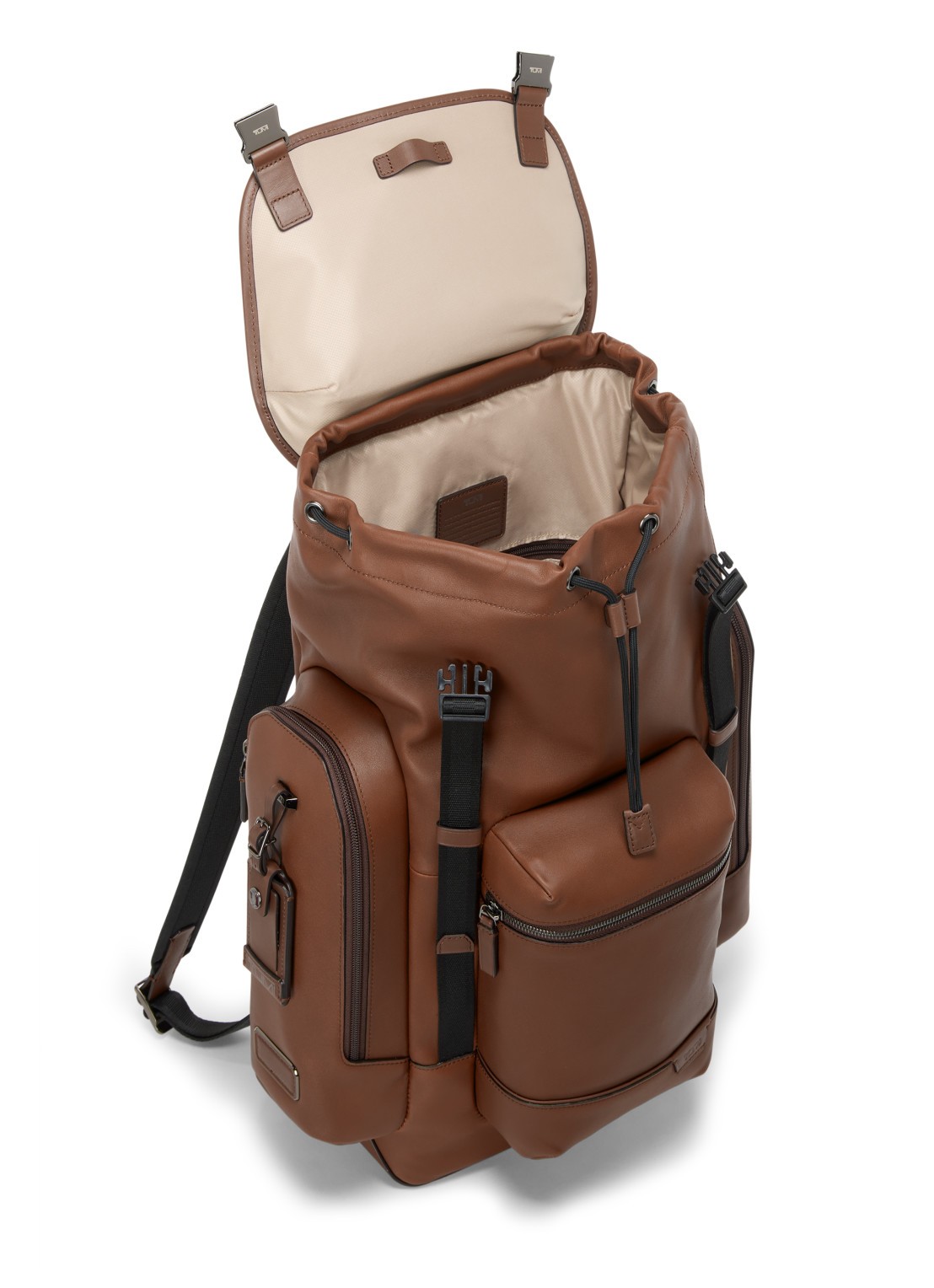 TUMI Harrison Griffen rugzak van leer - detail 5 cognac
