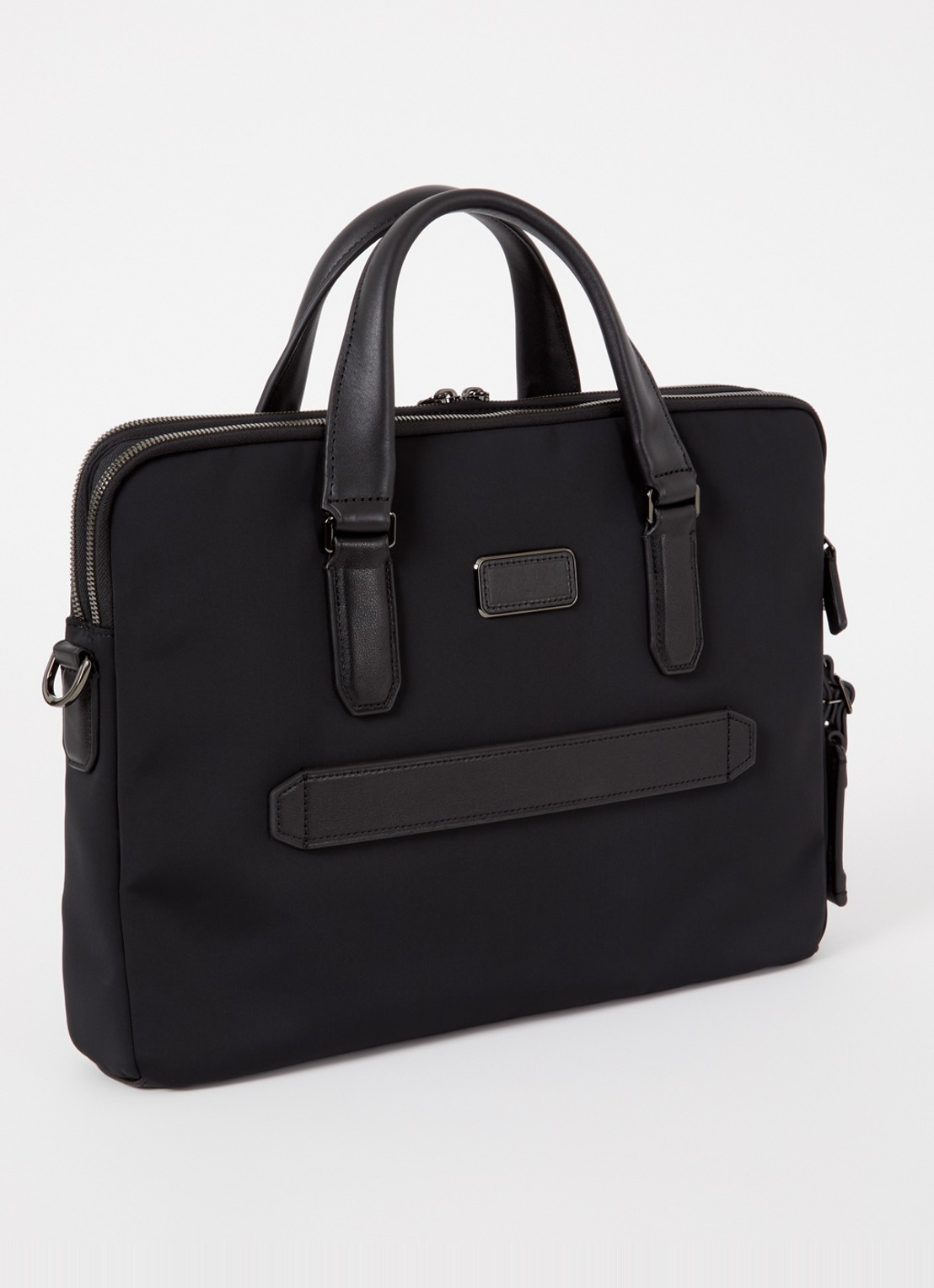 TUMI Harrison Sycamore laptoptas met leren details en 15 inch laptopvak - achterkant zwart