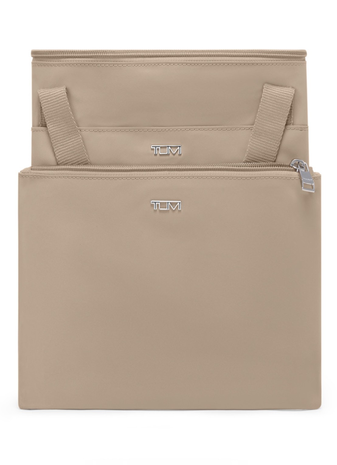 TUMI Just In Case schoudertas met uitneembaar etui - achterkant beige
