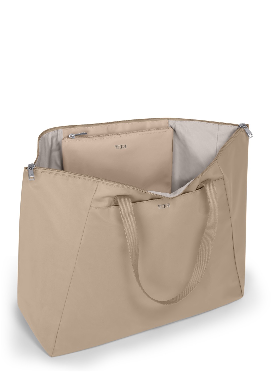 TUMI Just In Case schoudertas met uitneembaar etui - voorkant 3 beige