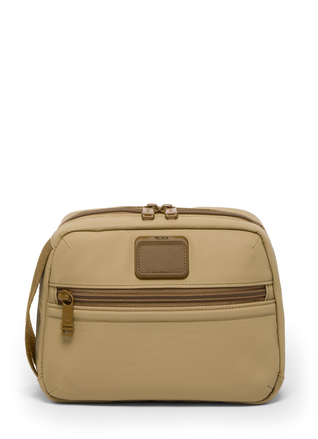 TUMI Response toilettas met leren details - voorkant khaki