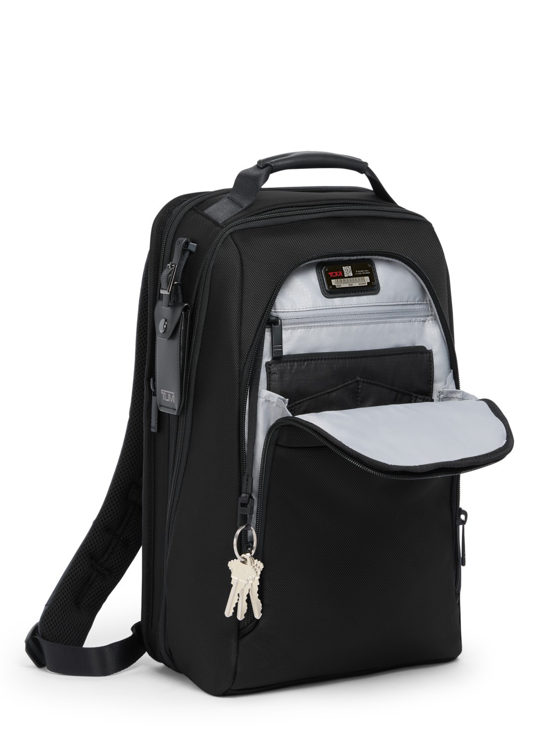 TUMI Rugzak met leren details en 16 inch laptopvak - detail zwart