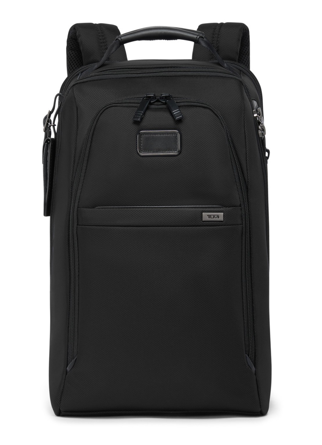 TUMI Rugzak met leren details en 16 inch laptopvak - voorkant 7 zwart