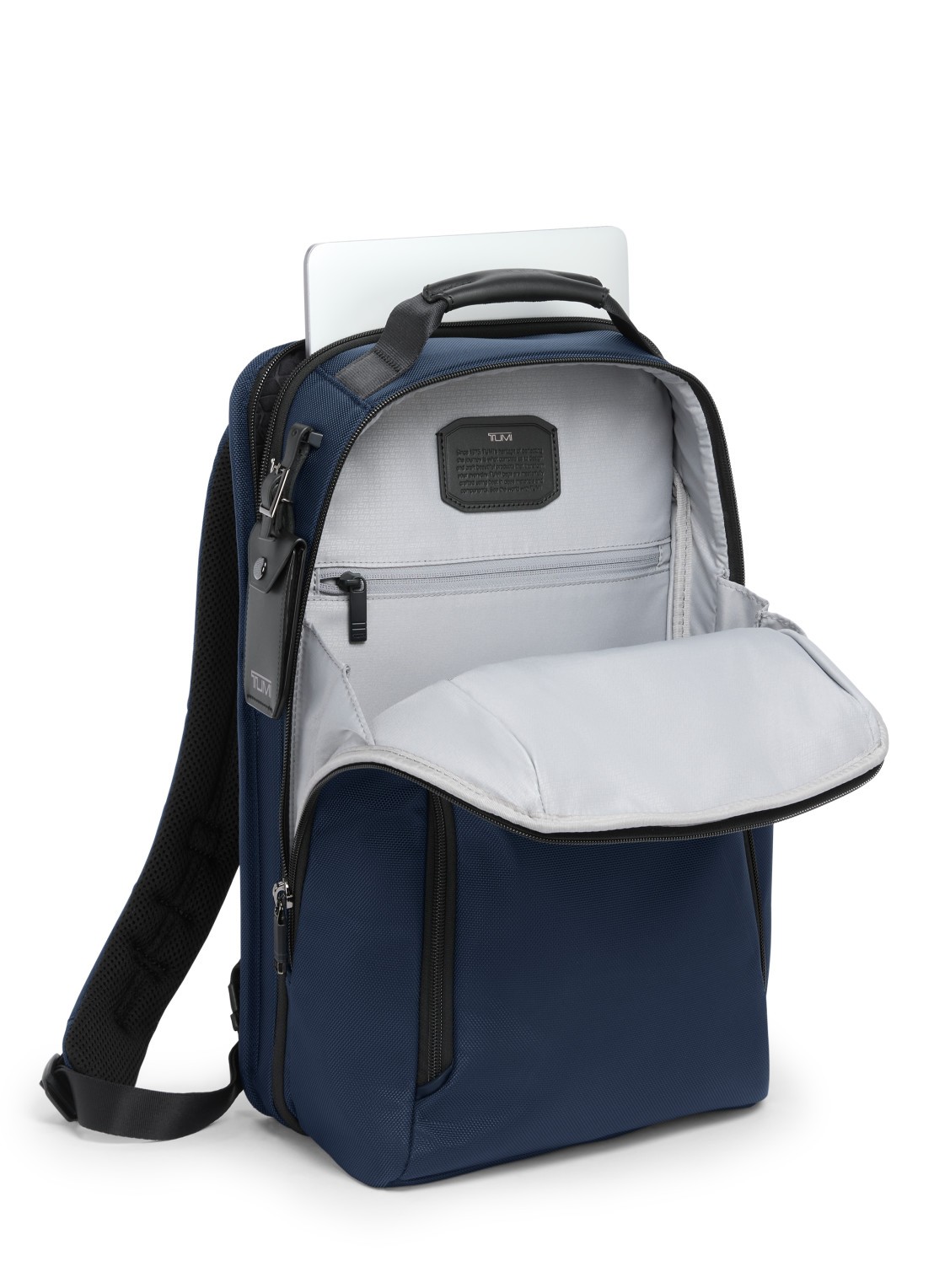 TUMI Rugzak met leren details en 16 inch laptopvak - voorkant 3 donkerblauw