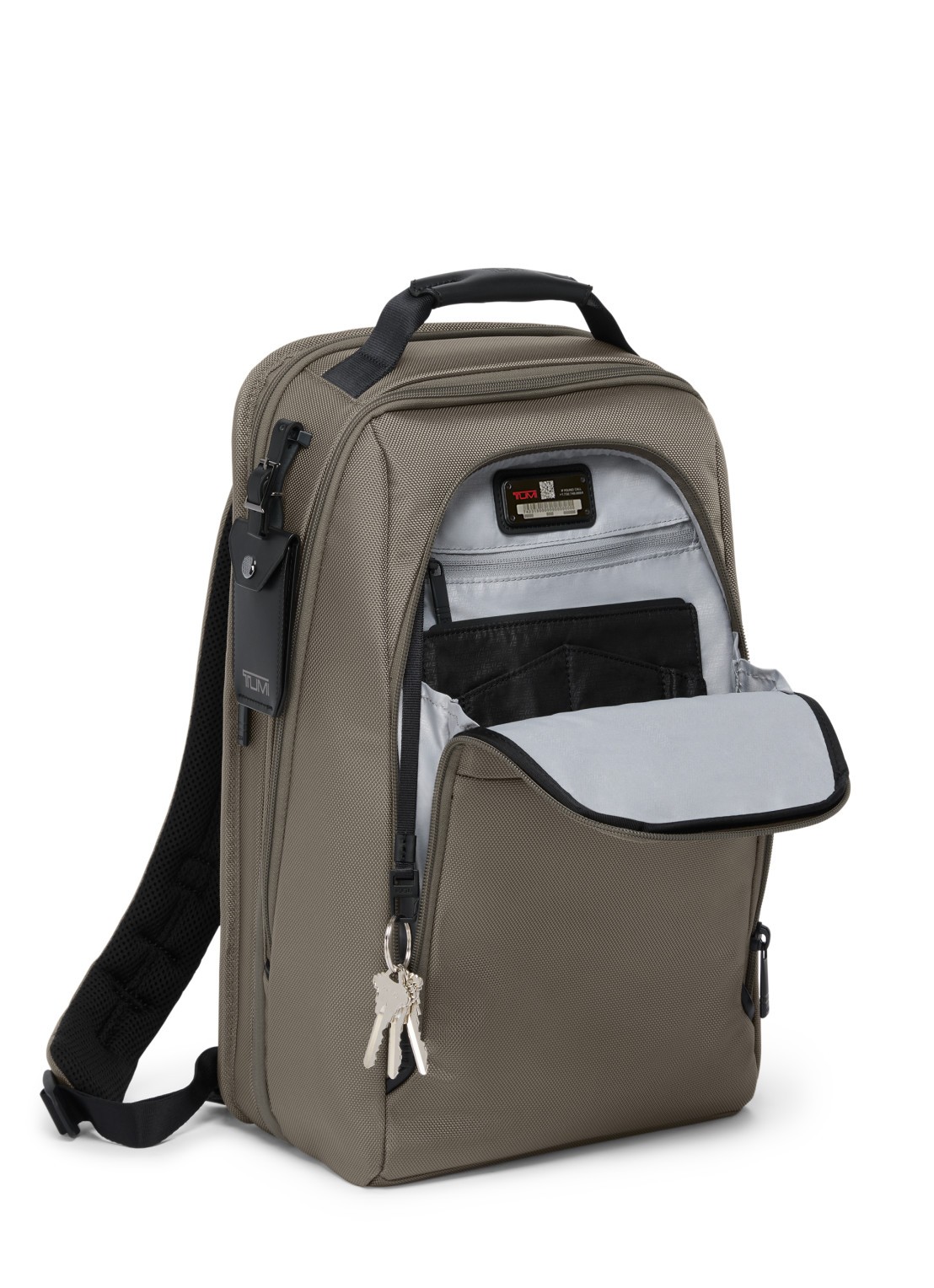 TUMI Rugzak met leren details en 16 inch laptopvak - achterkant grijs