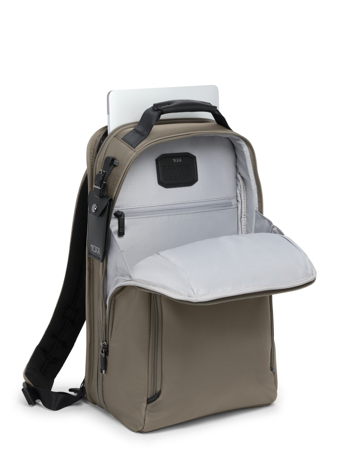 TUMI Rugzak met leren details en 16 inch laptopvak - voorkant 8 grijs