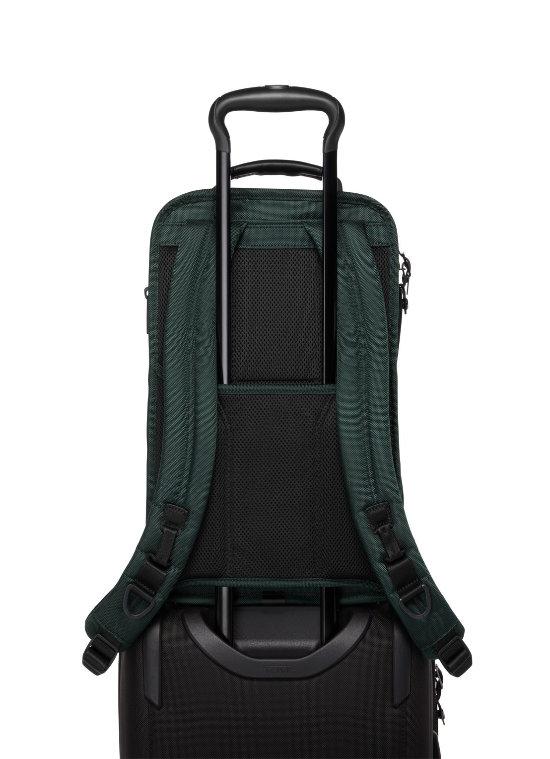 TUMI Rugzak met leren details en 16 inch laptopvak - detail donkergroen
