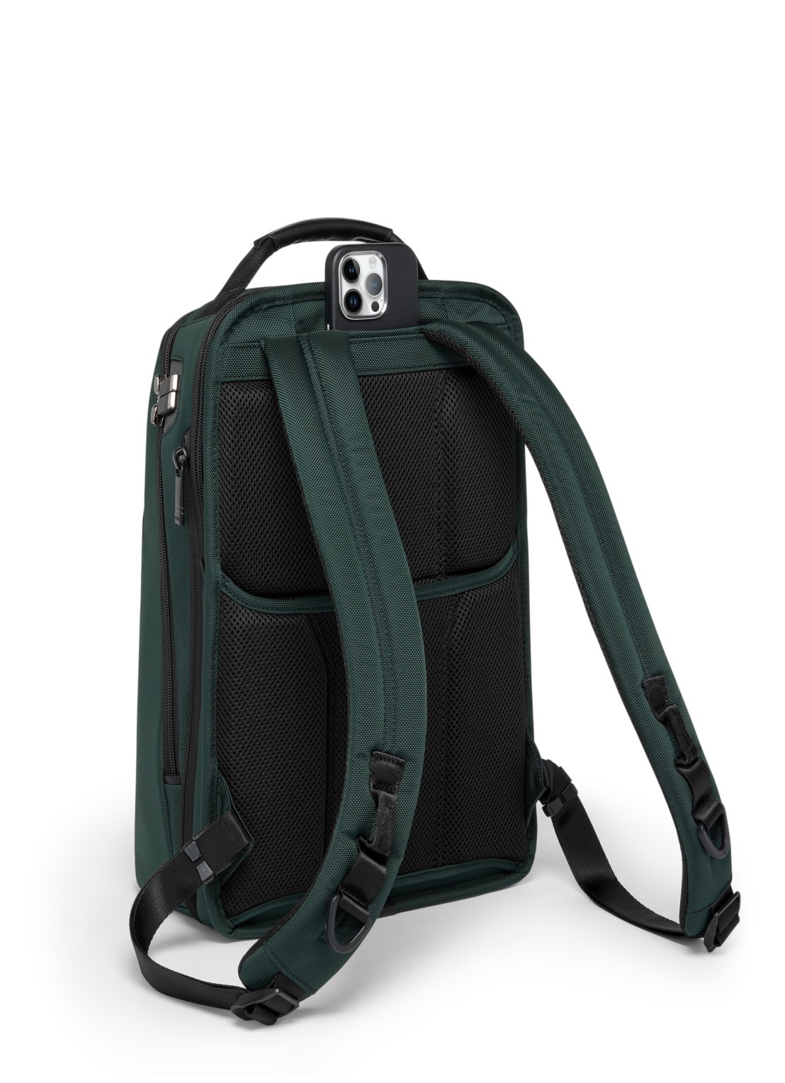 TUMI Rugzak met leren details en 16 inch laptopvak - detail 3 donkergroen