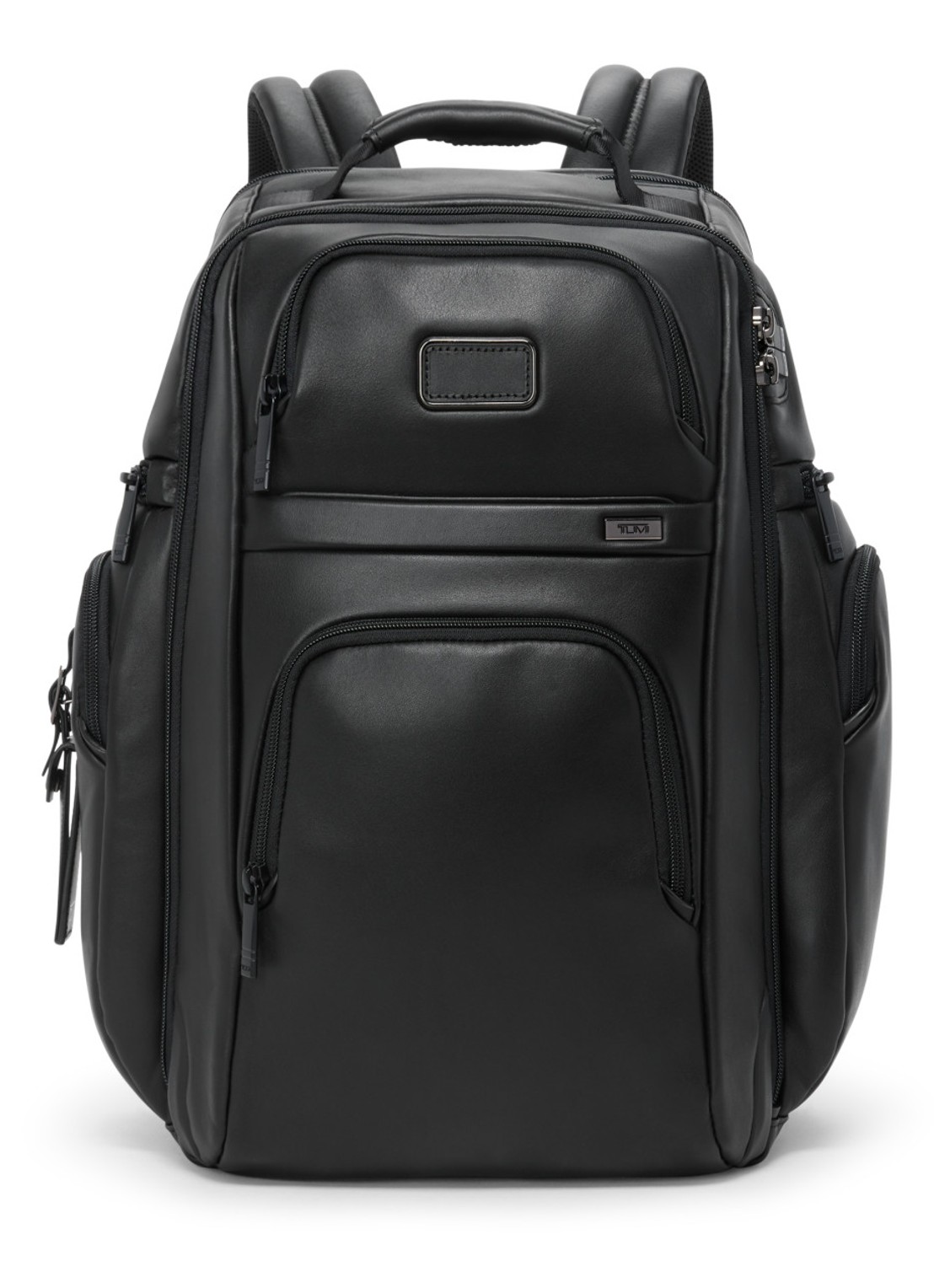 TUMI Rugzak van leer met 16 inch laptopvak - voorkant 2 zwart