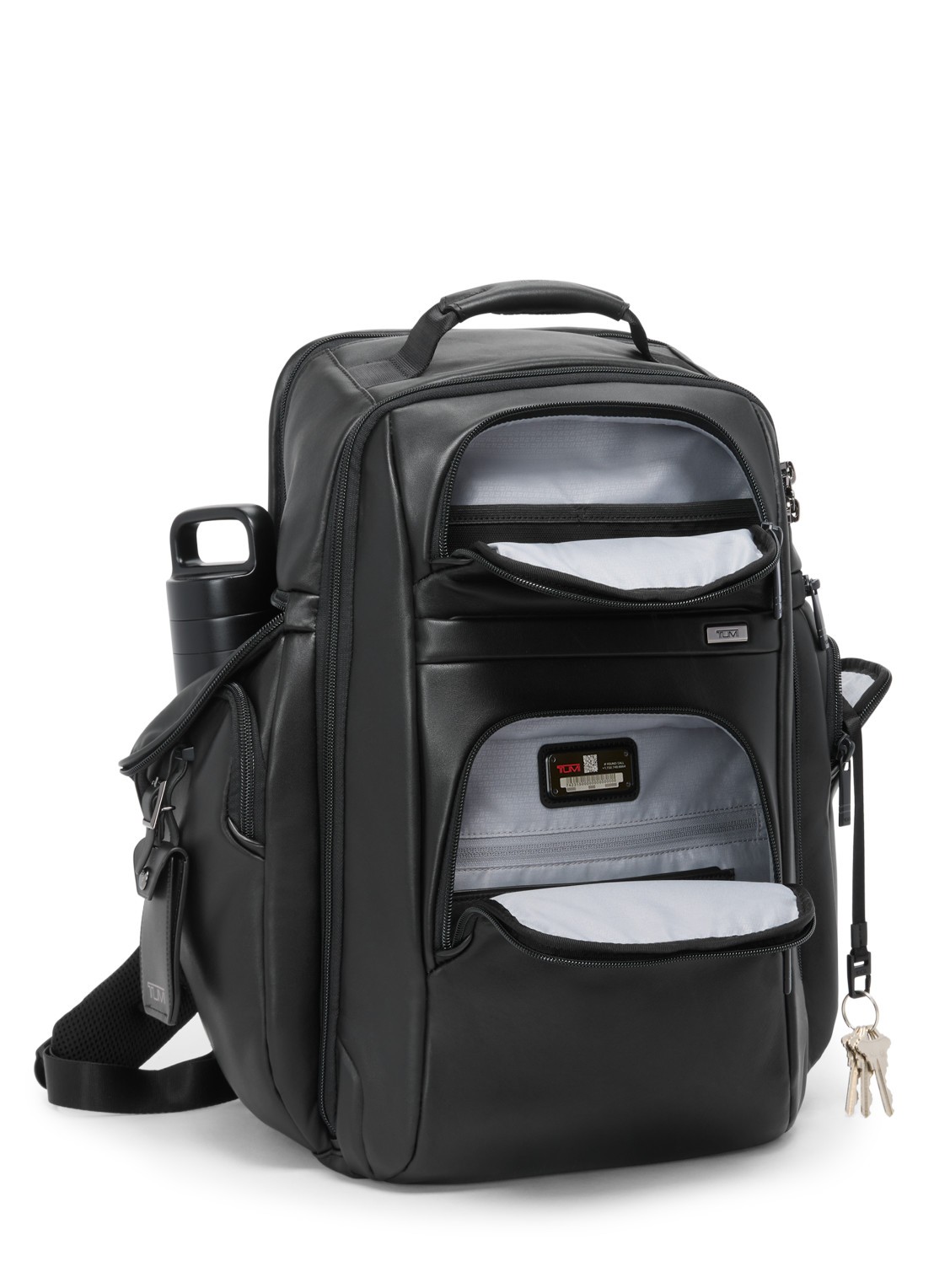 TUMI Rugzak van leer met 16 inch laptopvak - voorkant 3 zwart