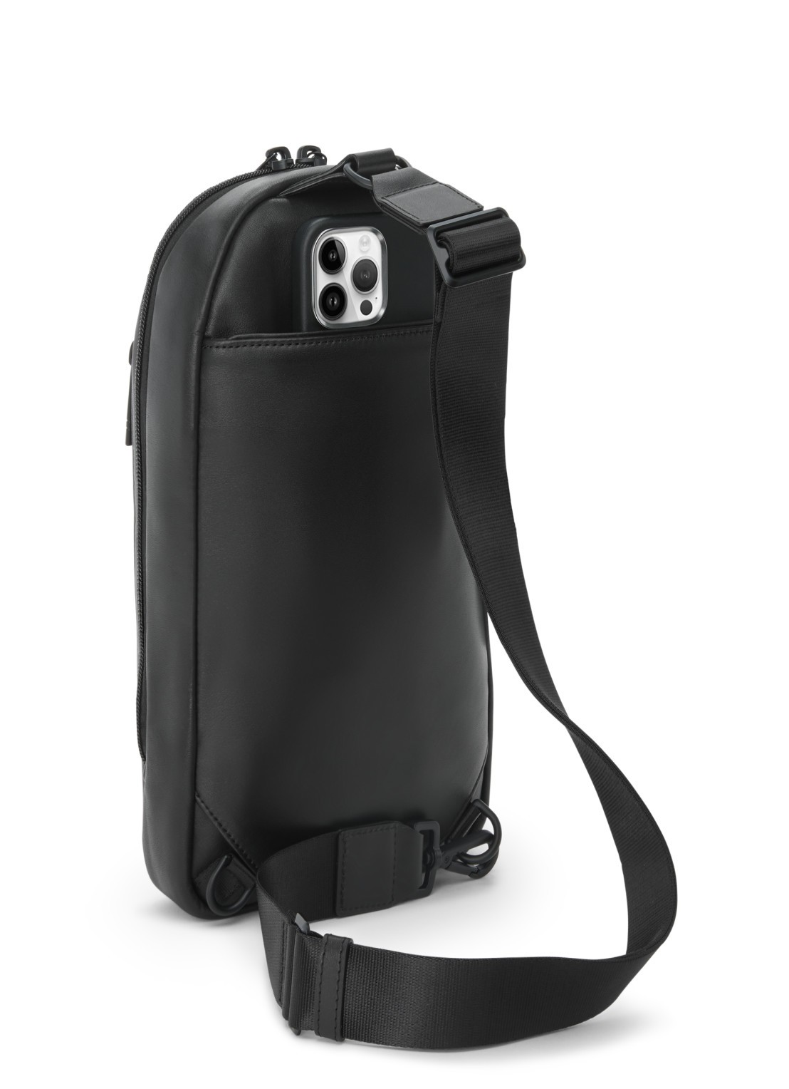 TUMI Sling crossbodytas van leer - detail zwart