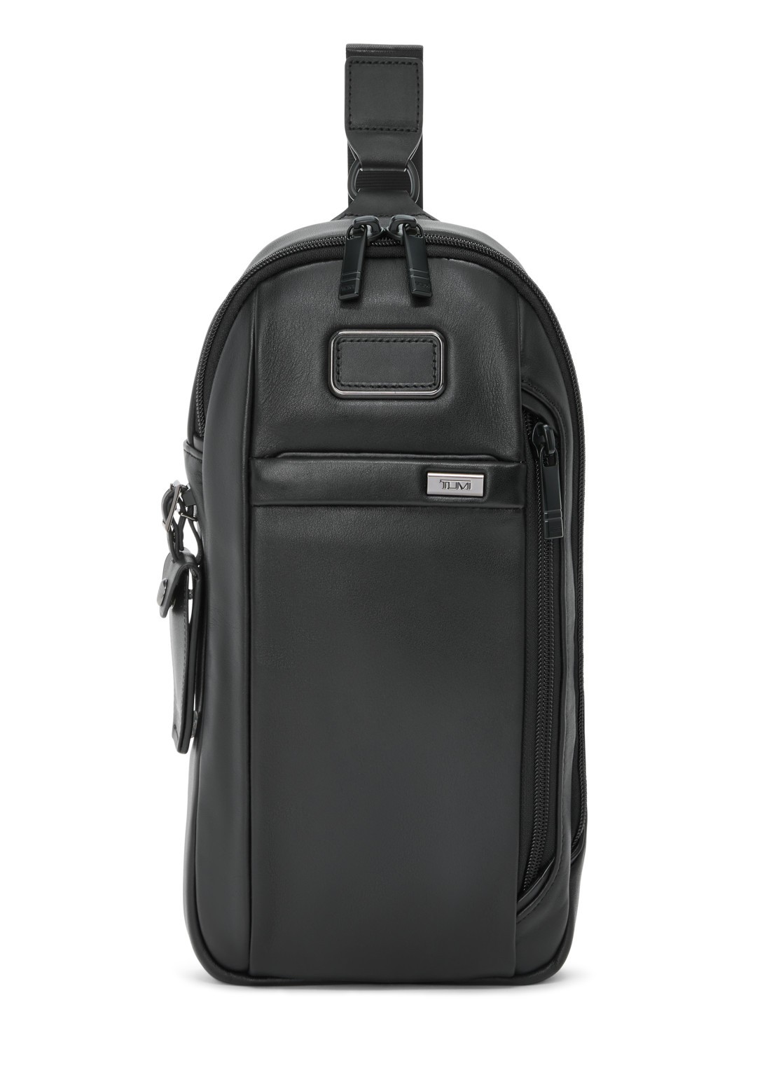TUMI Sling crossbodytas van leer - voorkant 2 zwart