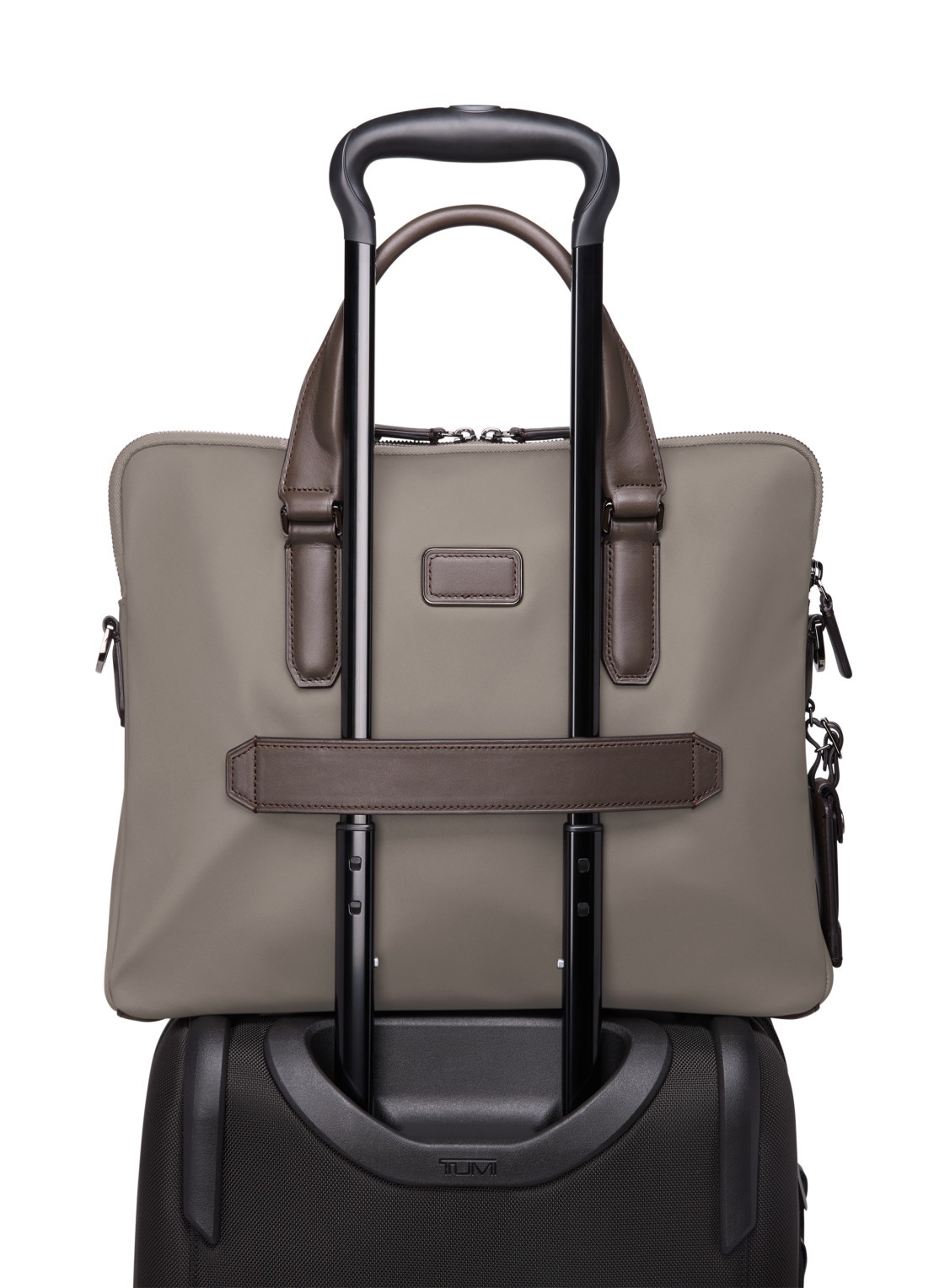 TUMI Sycamore businesstas met 14 inch laptopvak - achterkant 2 taupe