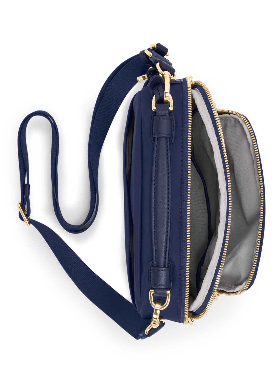 TUMI Teghan crossbodytas met leren details - achterkant 3 indigo