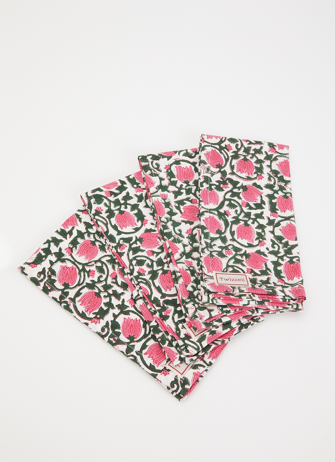 Twizzell Zucchini servet van katoen 45 x 45 cm 4 stuks  - voorkant 2 roze