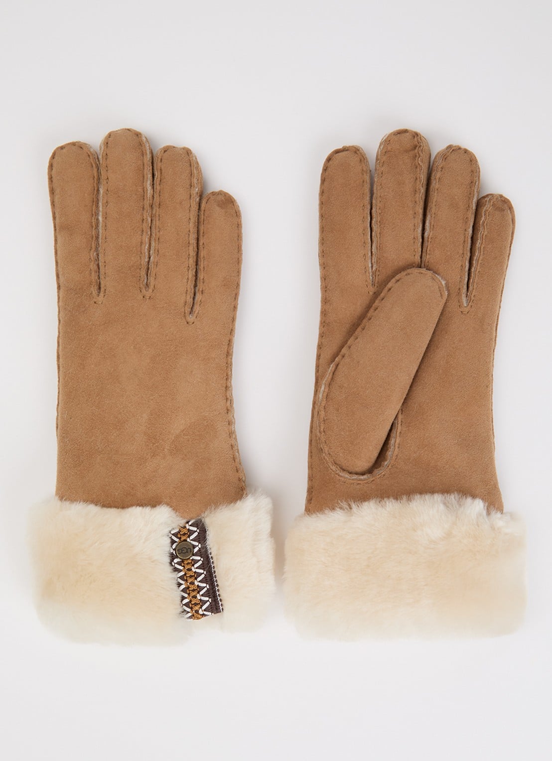 UGG Braid handschoenen van suède met schapenvacht - voorkant camel