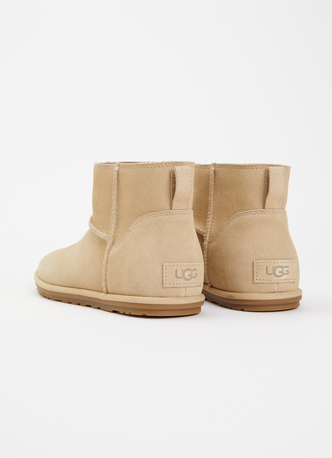 UGG Classic Mini Deconstructed enkellaarsje van suède - achterkant 2 beige
