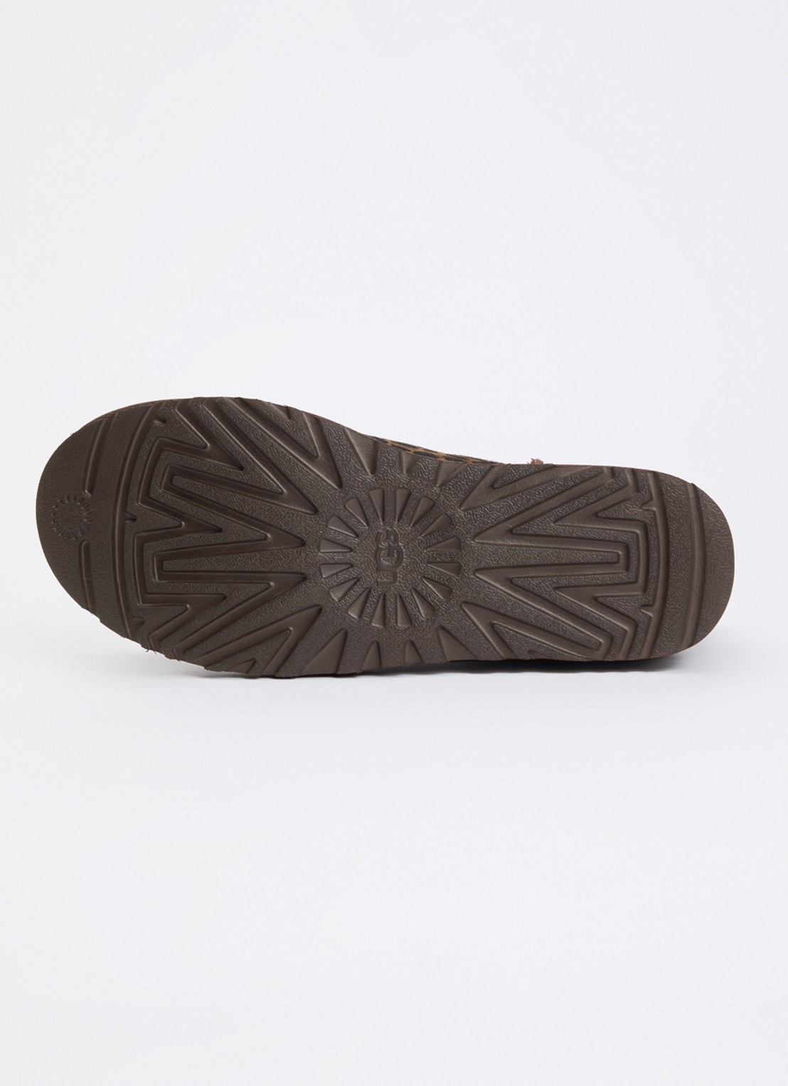 UGG Classic Ultra Mini Caspian enkellaarsje van kalfshaar met panterprint - detail 4 bruin