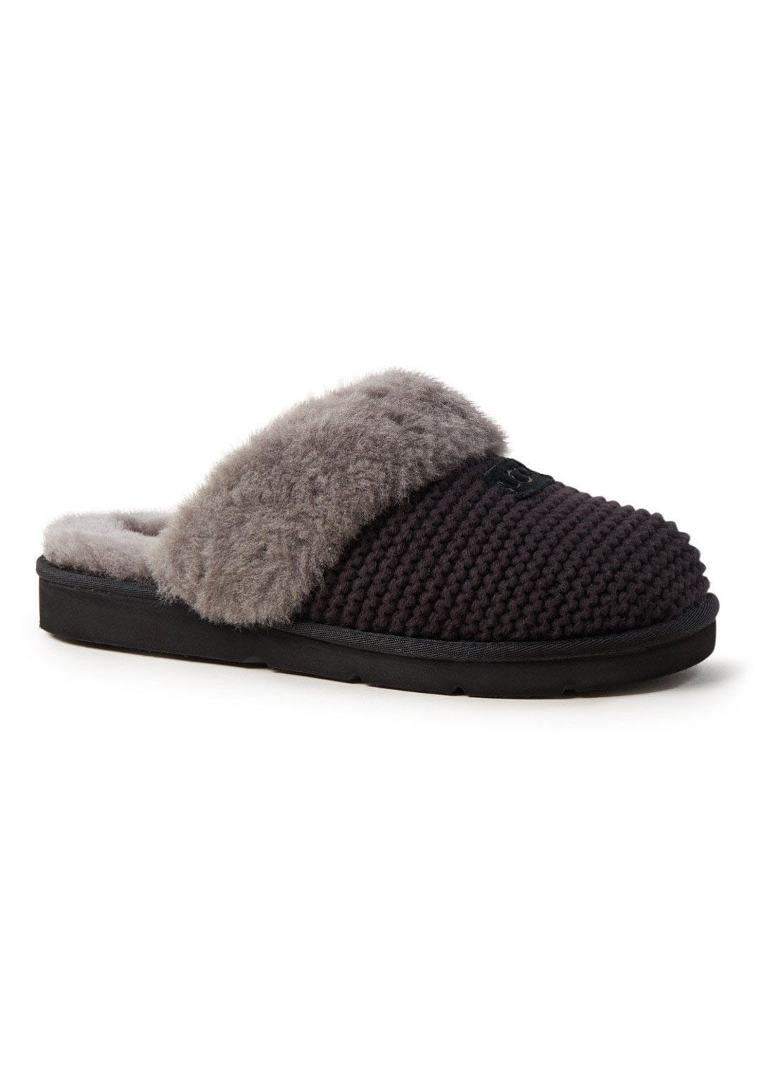 UGG Cozy Knit pantoffel met schapenvacht details - voorkant 3 zwart