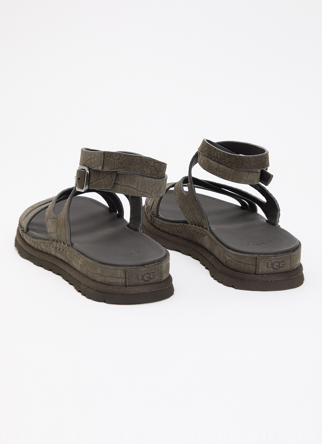 UGG GoldenGaze Embossed sandaal van leer met crocostructuur - achterkant 3 olijfgroen