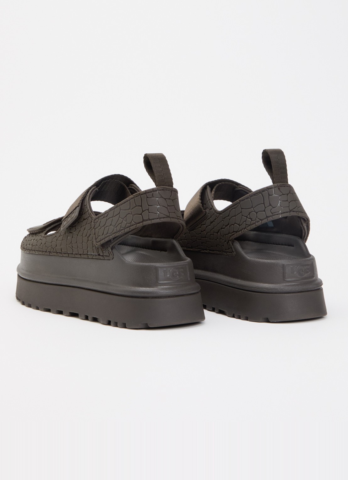 UGG GoldenGlow Embossed sandaal met plateauzool en crocostructuur - achterkant 2 bronsgroen