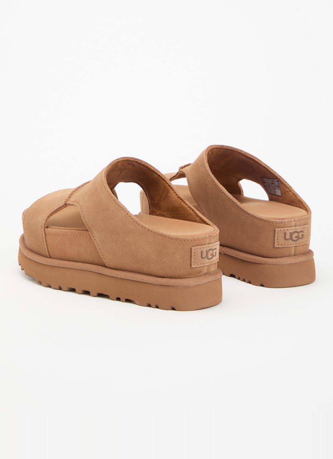 UGG Goldenstar sandaal van suède met plateauzool - achterkant camel