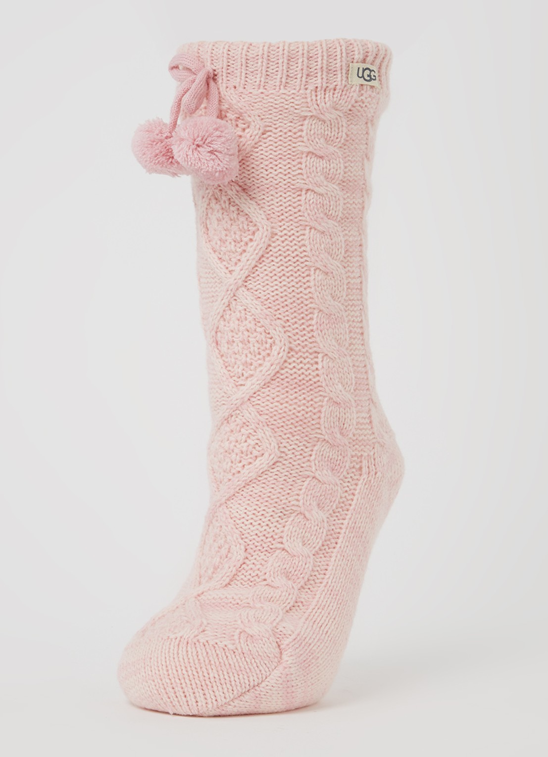 UGG Grofgebreide huissokken met fleece voering - detail lichtroze