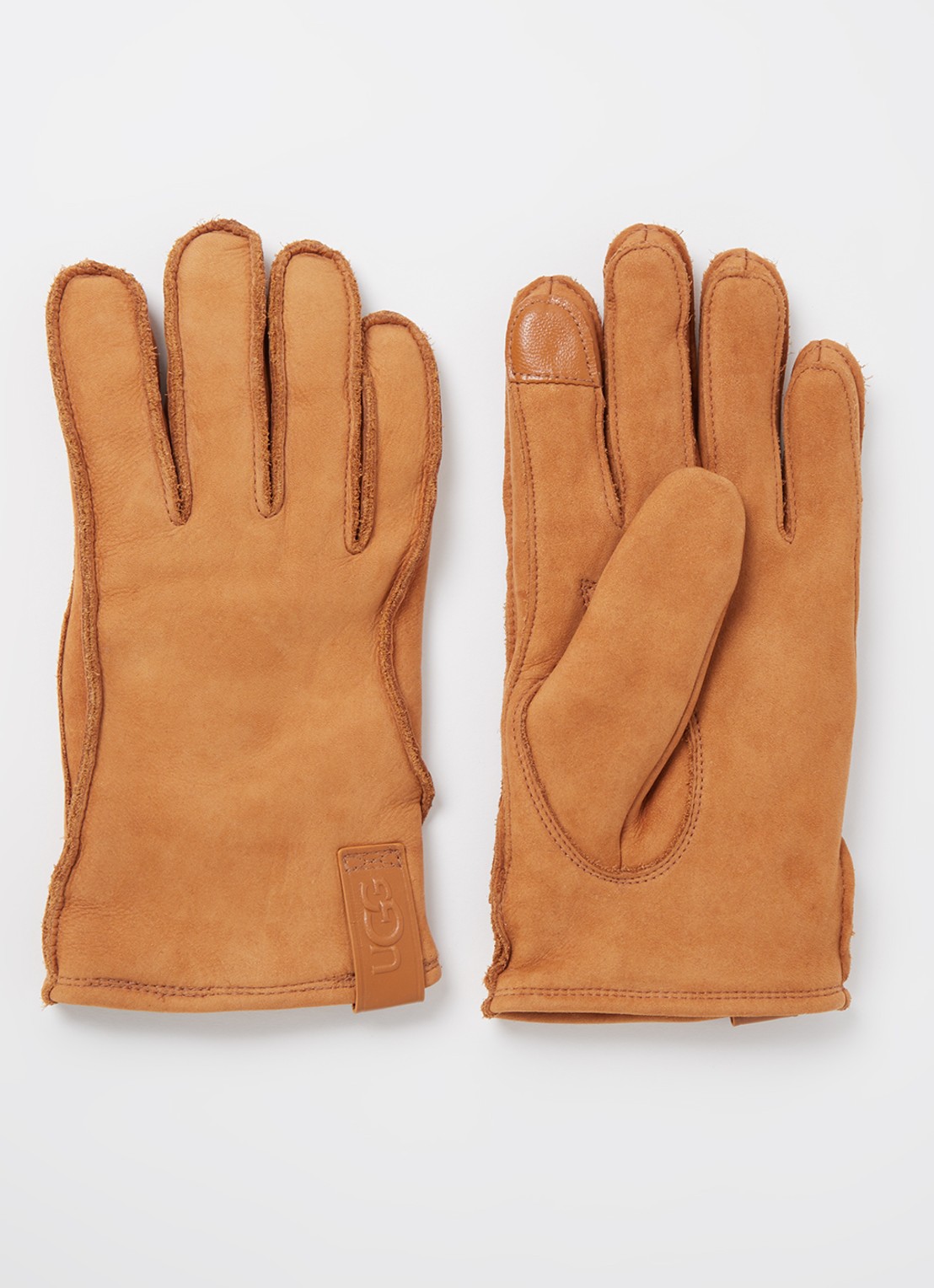 UGG Handschoenen van leer met logo en touchscreen functie - voorkant camel