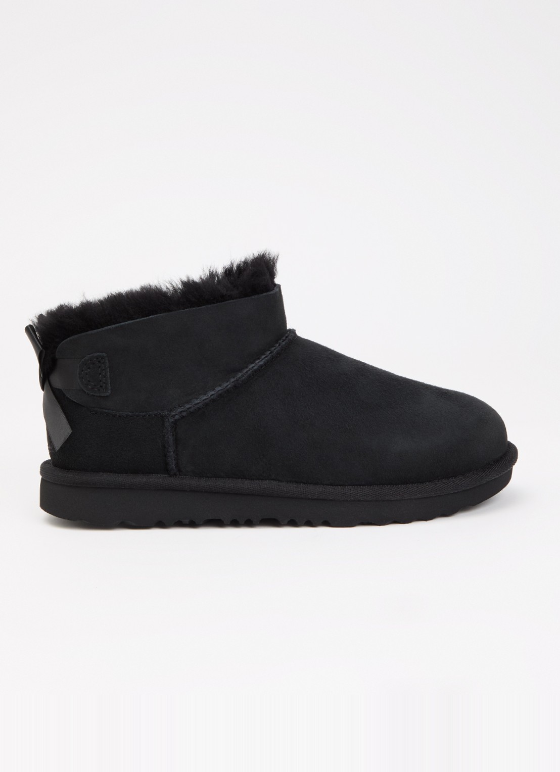 UGG K Ultra Mini Bailey enkellaarsje van suède met strikdetail - voorkant 2 zwart