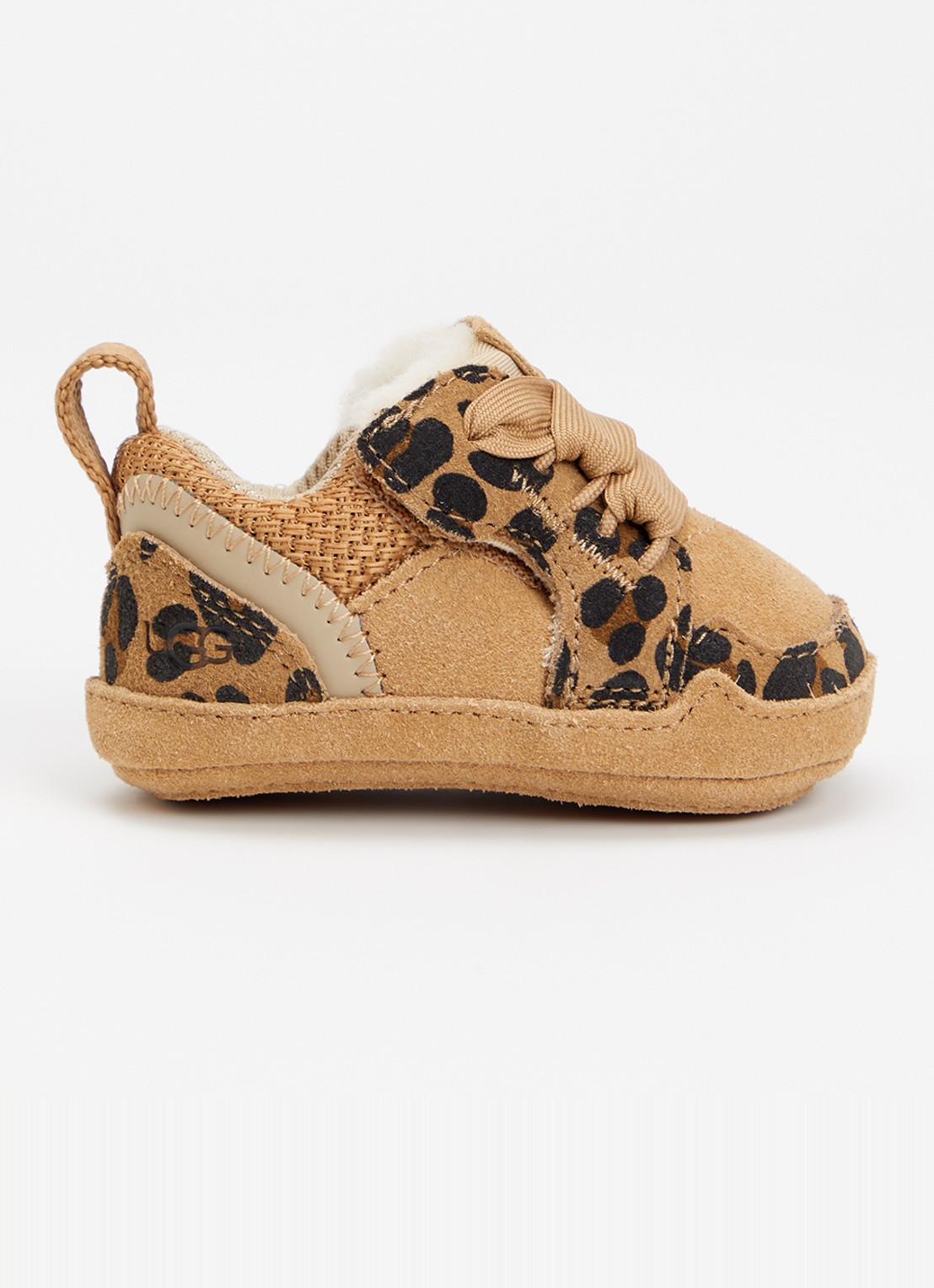 UGG Lowmel Spotted babyschoentje met suède details en panterprint - voorkant 3 camel