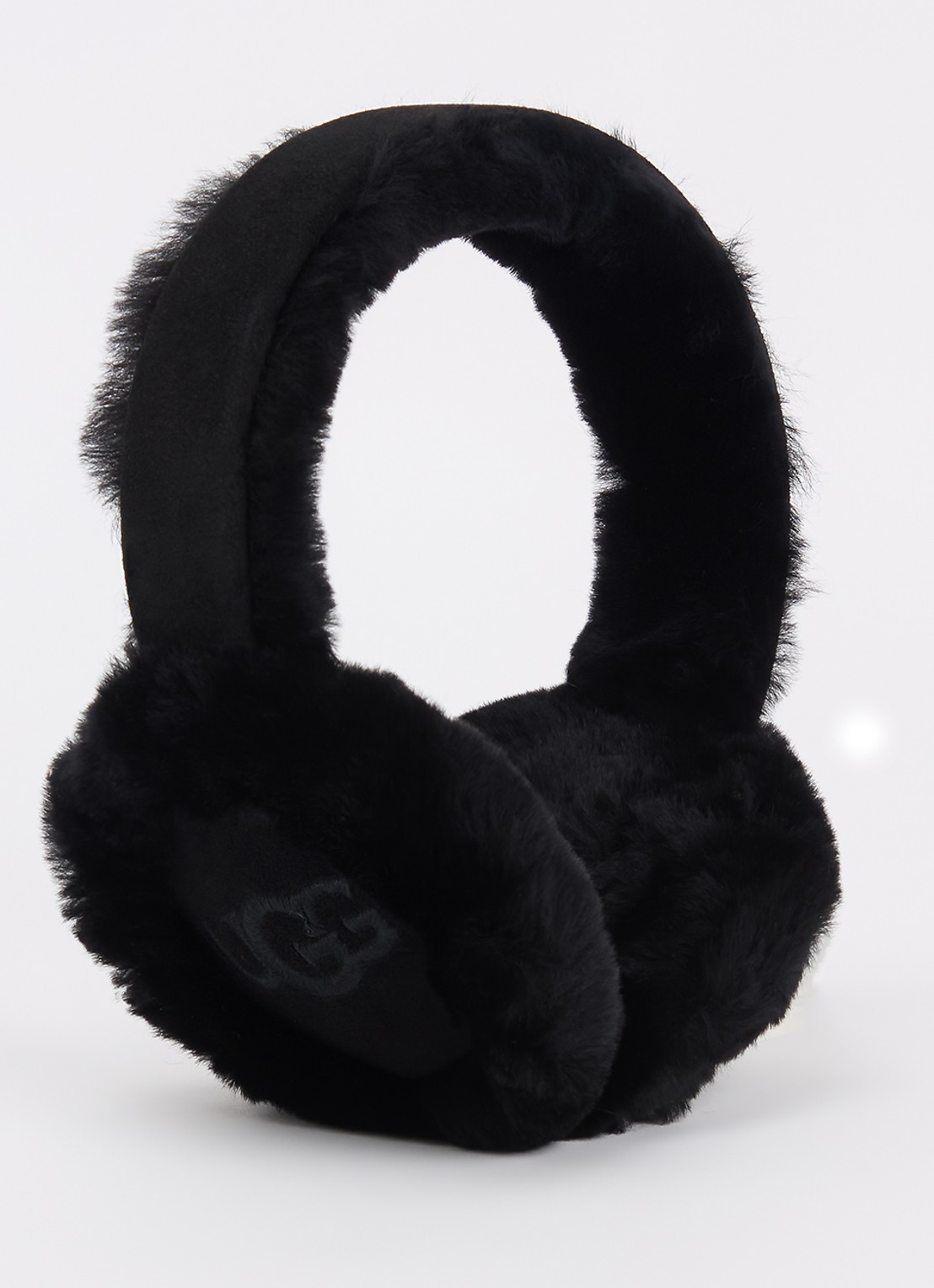 UGG Oorwarmers van suède met schapenvacht - voorkant 2 zwart