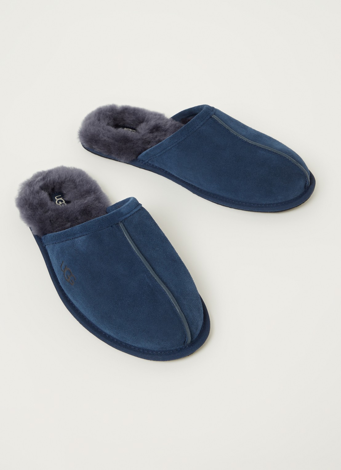 UGG Scuff pantoffel van suède met schapenvacht - detail indigo