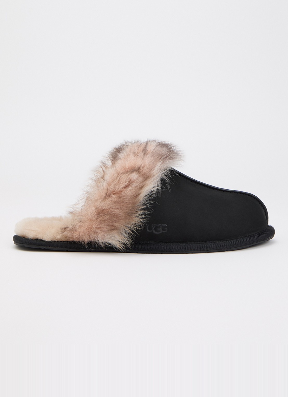 UGG Scuffette pantoffel van nubuck met schapenvacht  - voorkant zwart