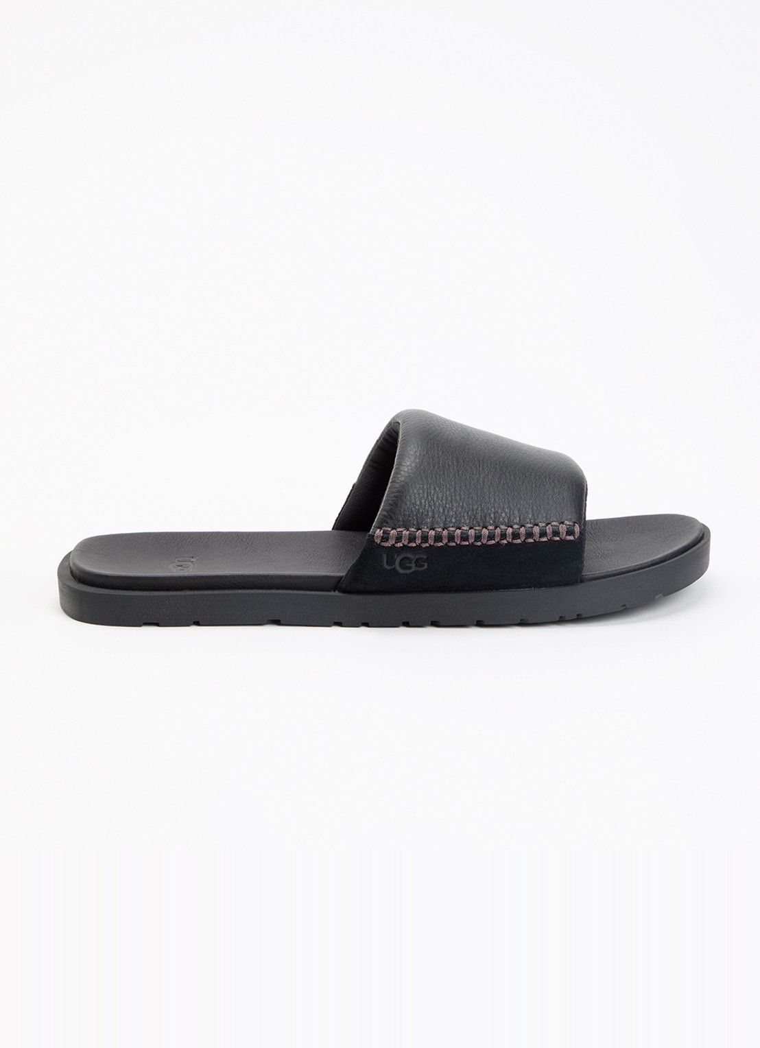 UGG Seaside II Flip slipper van leer met suède detail - voorkant 2 zwart