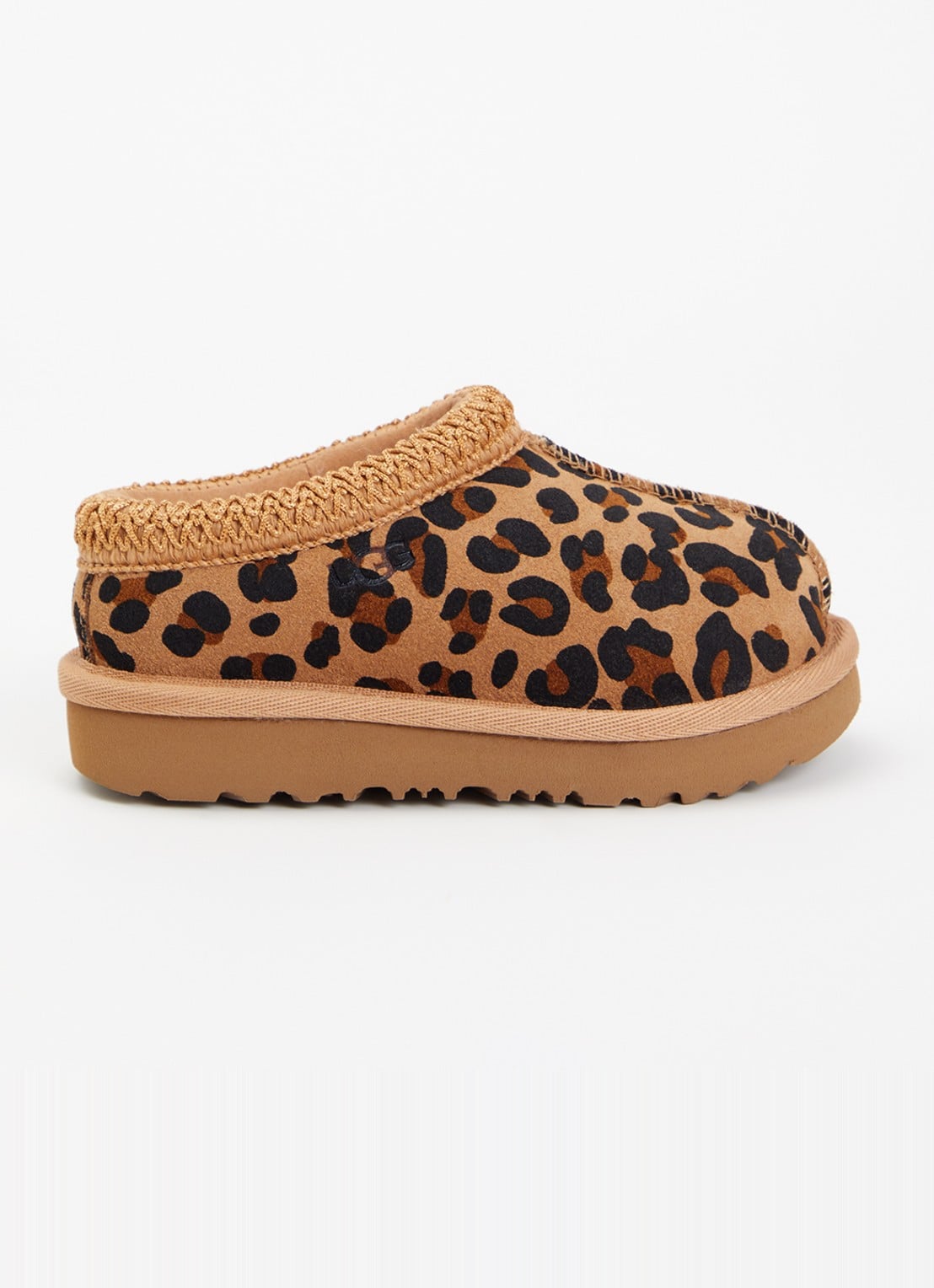 UGG Tasman II Spotted instapper van suède met panterprint - voorkant 5 camel
