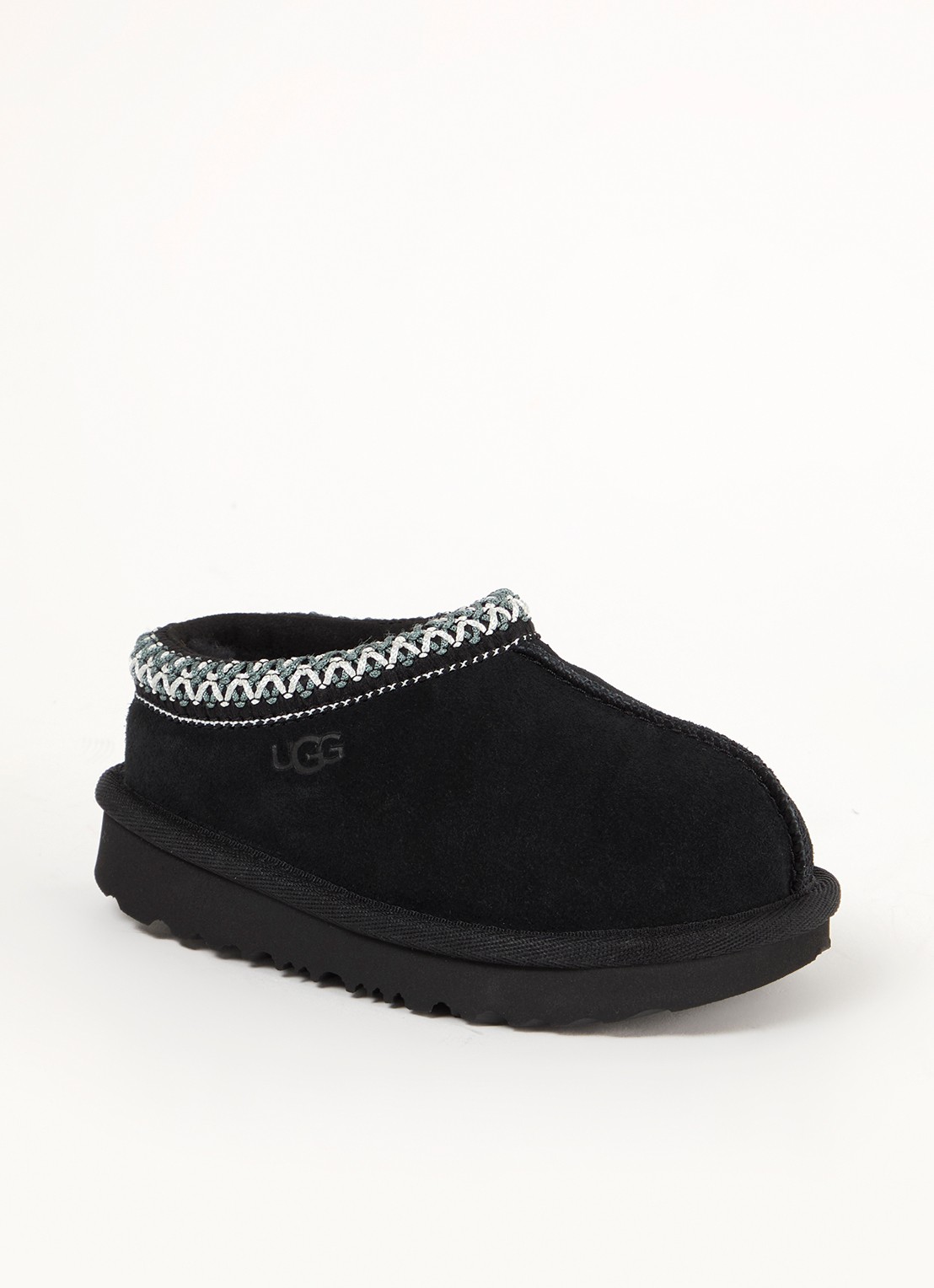 UGG Tasman instapper van suède met schapenwol - voorkant 3 zwart