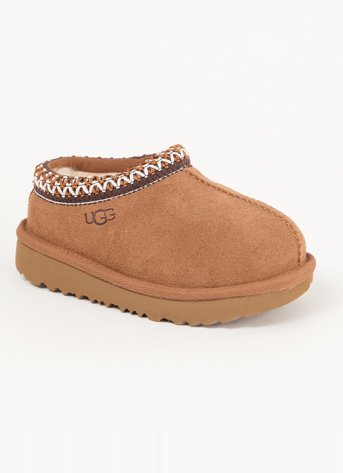 UGG Tasman instapper van suède met schapenwol - voorkant 3 camel