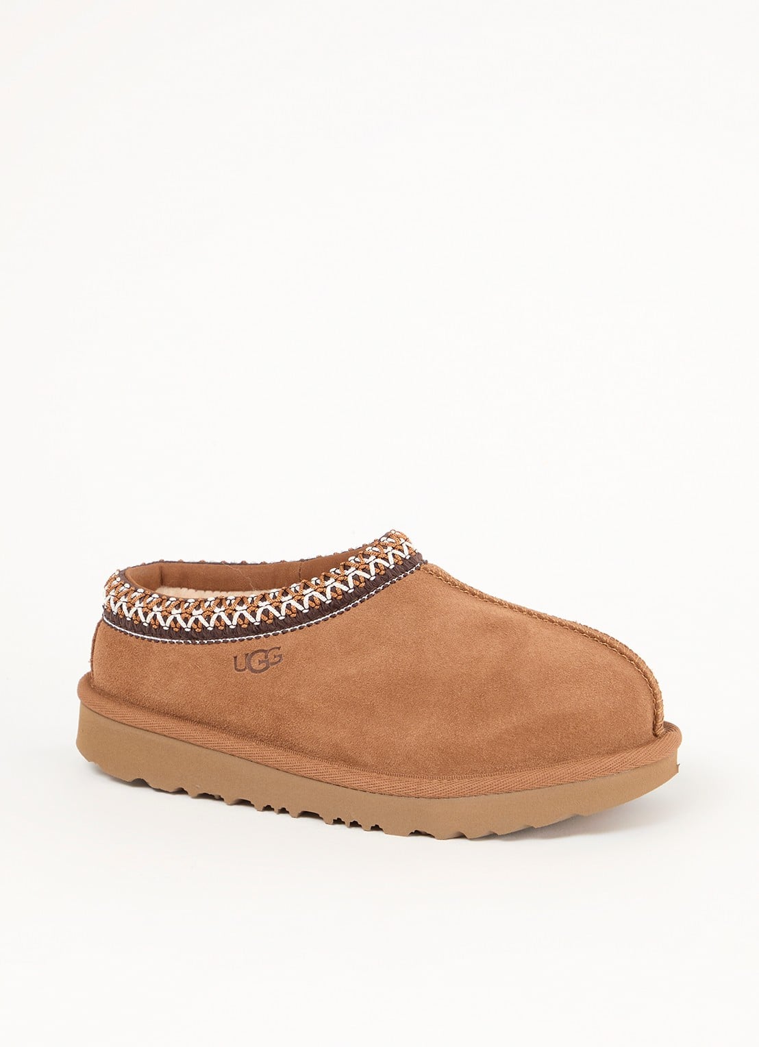 UGG Tasman instapper van suède met schapenwol - voorkant 5 camel