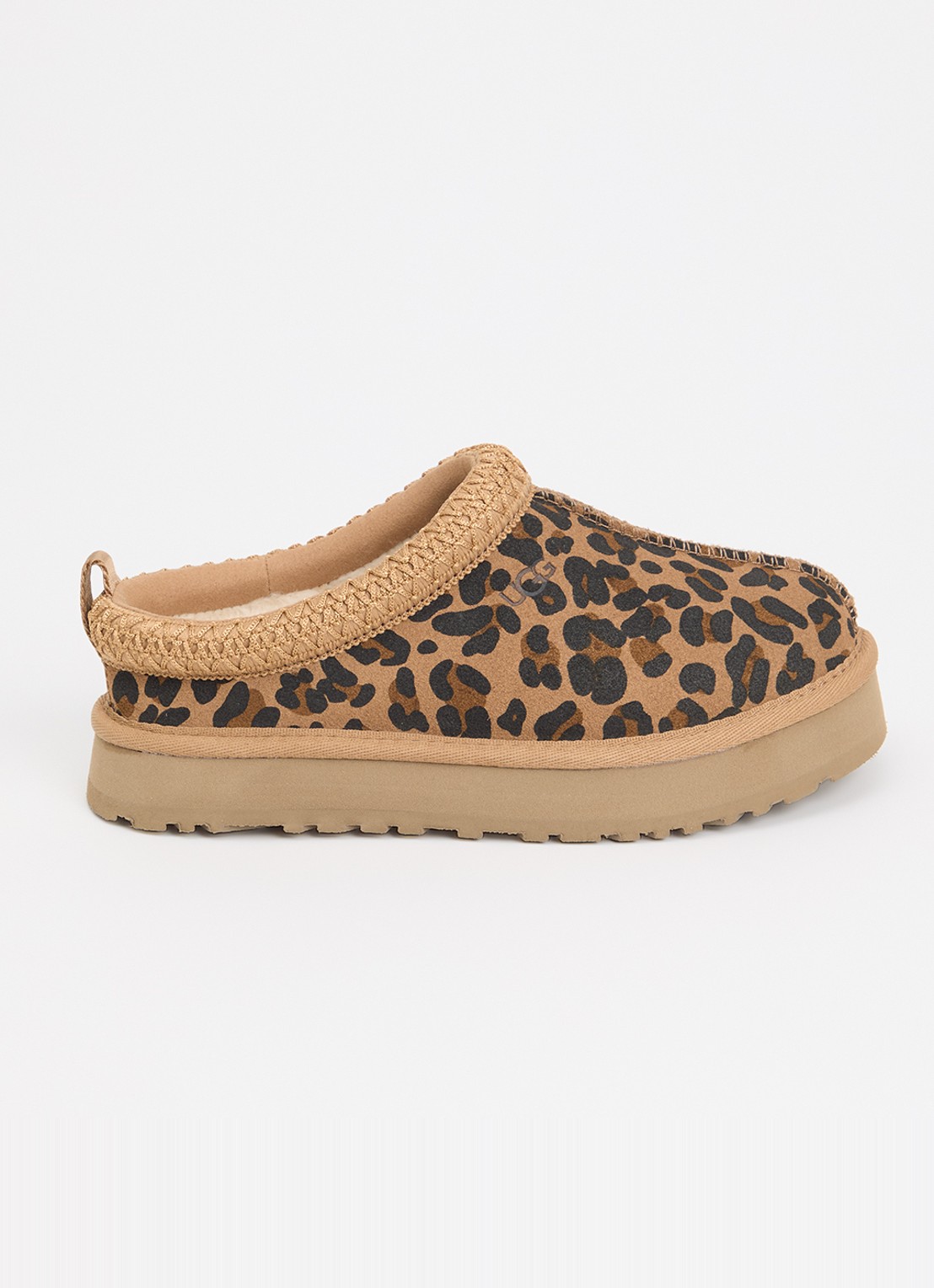 UGG Tazz instapper van suède met panterprint - voorkant 2 camel