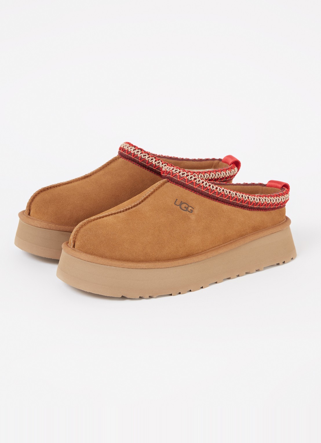 UGG Tazz instapper van suède met schapenvacht - detail 2 kastanjebruin