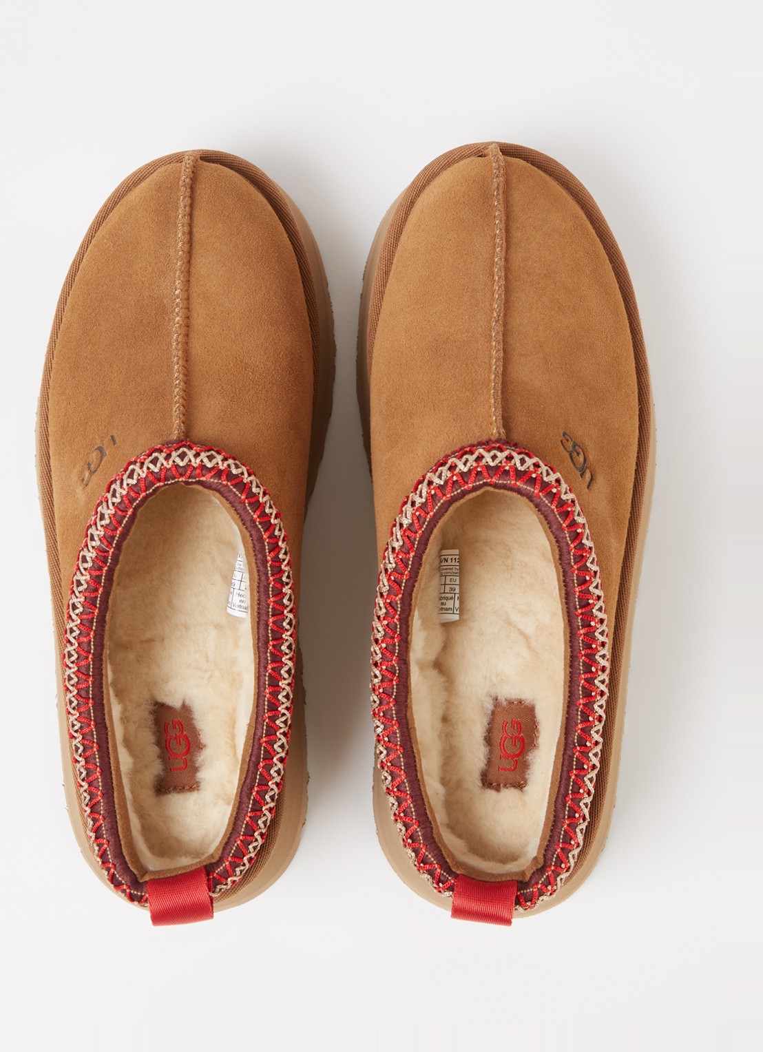 UGG Tazz instapper van suède met schapenvacht - detail 4 kastanjebruin