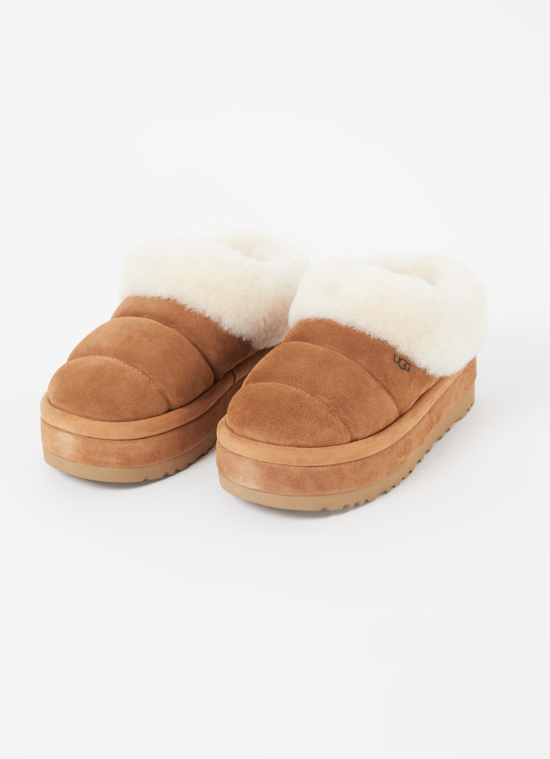 UGG Tazzlita instapper van suède met schapenvacht - detail 2 camel